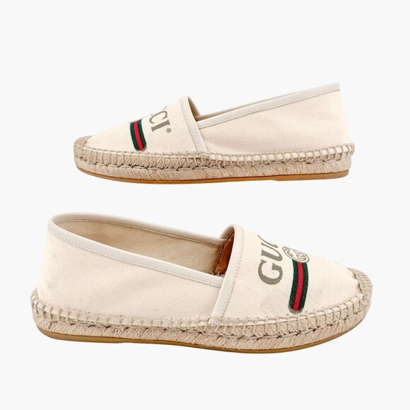 Gucci Interlocking GG Espadrille EU 37.5 US 7.5 Beige Web Stripe Logo Canvas - Picture 8 of 14